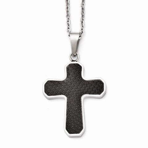 Stainless Steel Carbon Fiber Cross Necklace