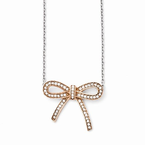 Stainless Steel Crystal Polished Bow Necklace