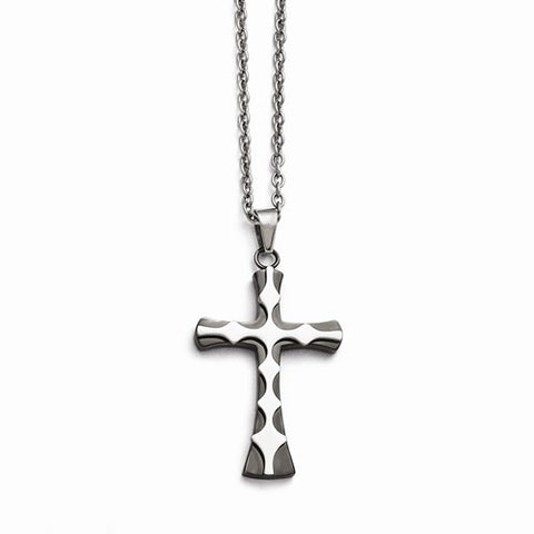 Stainless Steel Polished Black Ip-Plated Cross Necklace