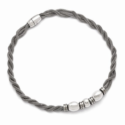 Stainless Steel Polished and Brushed Beads Twisted Necklace