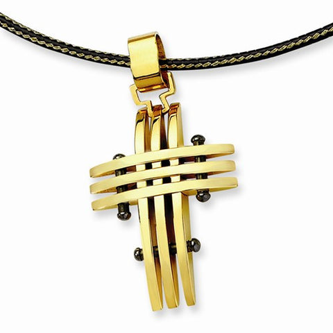 Stainless Steel Black & Yellow Ip-Plated Cross Necklace