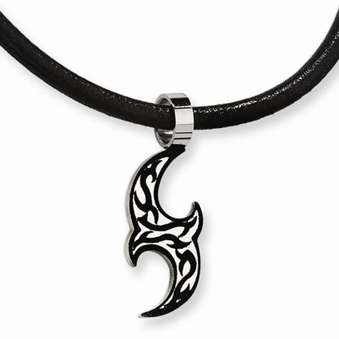 Stainless Steel and Black Color Ip-Plated Tribal Design Pendant On Necklace