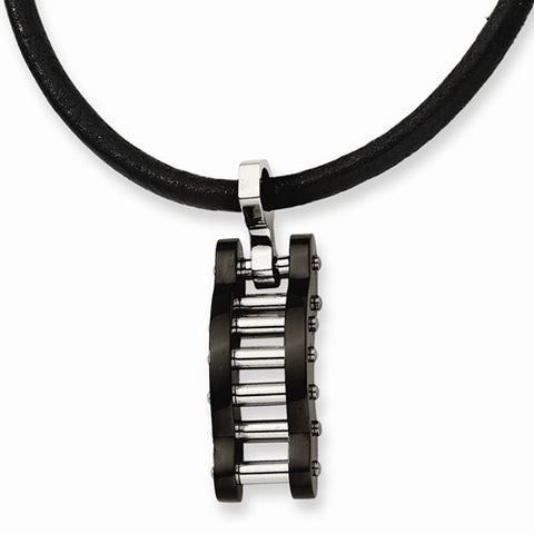 Stainless Steel and Black Color Ip-Plated Bridge Pendant On Necklace