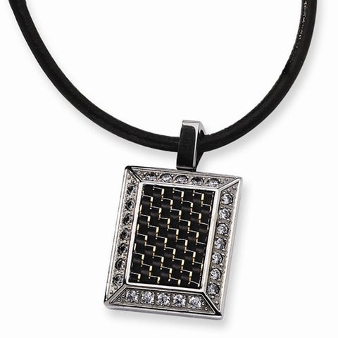Stainless Steel Gold and Black Color CZ Carbon Fiber Pendant On Necklace