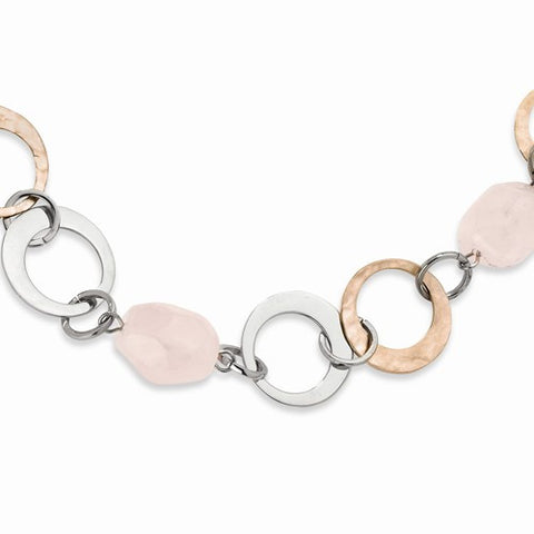 Stainless Steel Pink Ip-Plated and Rose Quartz Necklace