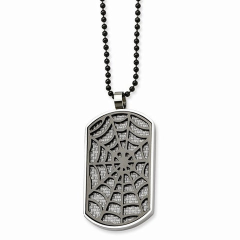 Stainless Steel Carbon Fiber Spider Web Dog Tag Necklace