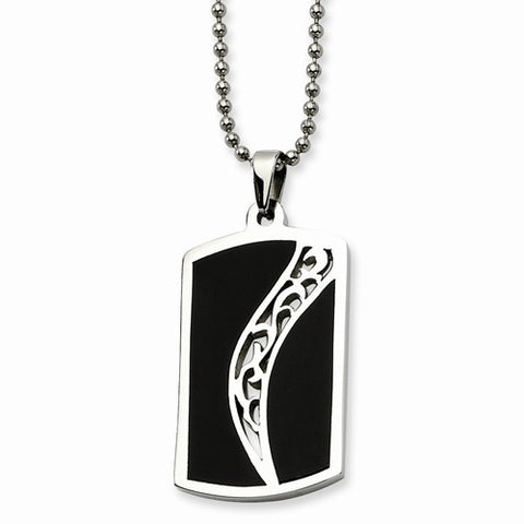 Stainless Steel Black Enamel Dog Tag Pendant On Necklace