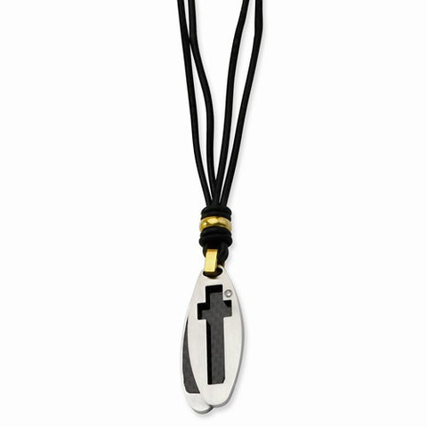 Stainless Steel Black Ip & Gold-Plated Carbon Fiber Necklace