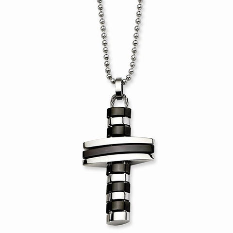 Stainless Steel Black Ip-Plated Cross Pendant On Necklace