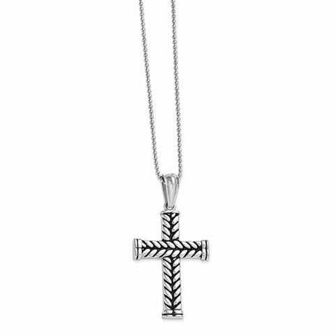Stainless Steel Black Plated Cross Pendant On Necklace