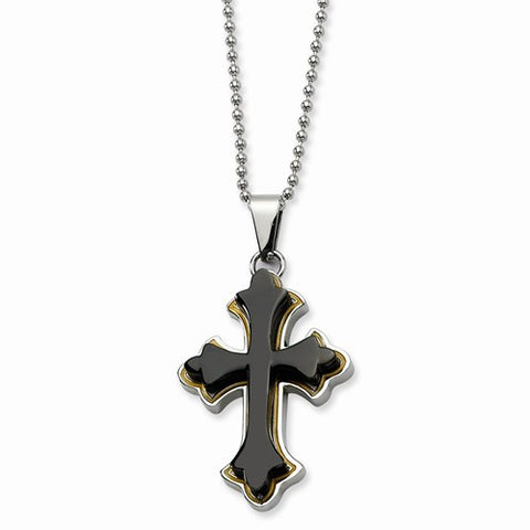 Stainless Steel Black Acrylic Yellow Ip-Plating Cross Necklace