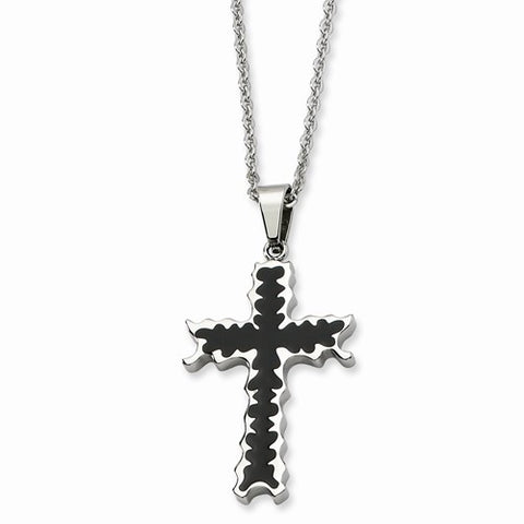 Stainless Steel Black Enamel Cross Pendant On Necklace