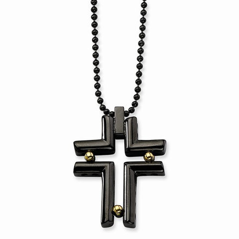 Stainless Steel Black & Yellow Ip-Plated Cross Necklace