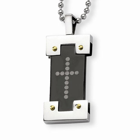 Stainless Steel Black &Yellow Ip-Plated Cross Pend Necklace