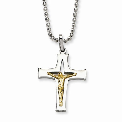 Stainless Steel Accent Crucifix Pendant On Necklace