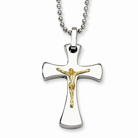 Stainless Steel Accent Crucifix Pendant On Necklace
