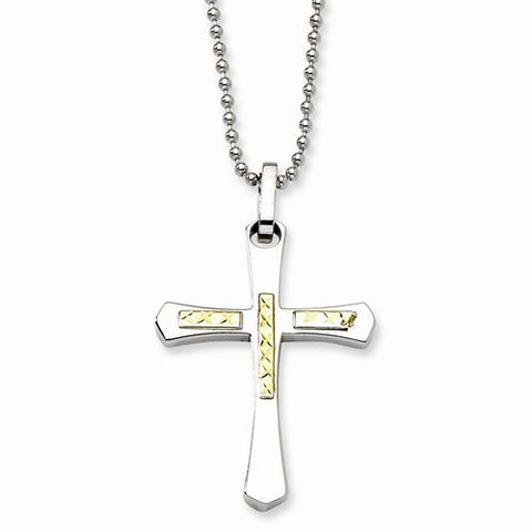 Stainless Steel Accent Diamond-Cut Cross Necklace