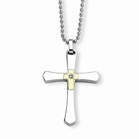 Stainless Steel Accent Diamond Cross Necklace