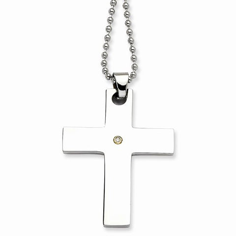 Stainless Steel Accent Pt Diamond Cross Necklace