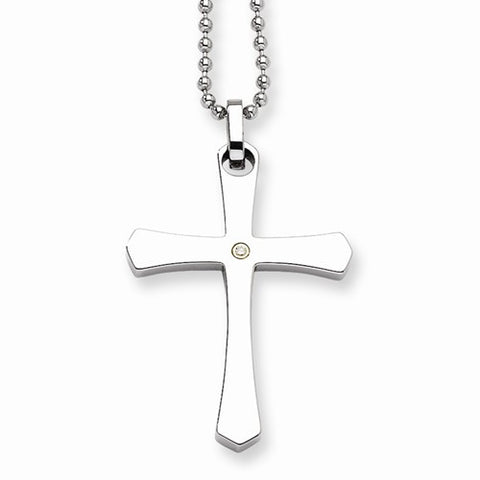 Stainless Steel Accent Pt Diamond Cross Necklace