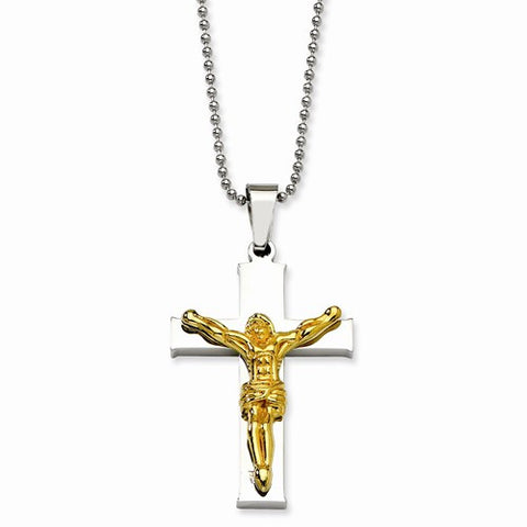 Stainless Steel Gold Ipg-Plated Crucifix Pendant On Necklace