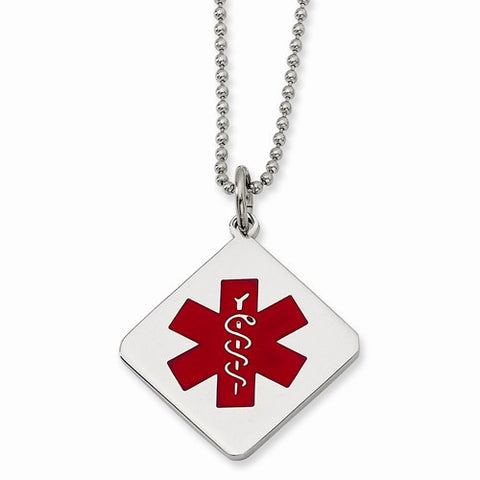 Stainless Steel Diamond Shaped Medical Pendant Necklace