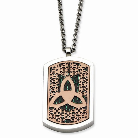 Stainless Steel Cross & Chocolate-Plated Trinity Symbol Reversable Dog Tag Necklace