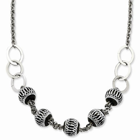 Stainless Steel Black Aluminum Diamond-Cut Beads Necklace