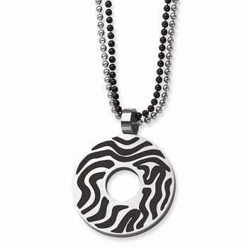 Stainless Steel Black Rubber Swirl Circle Double Chain