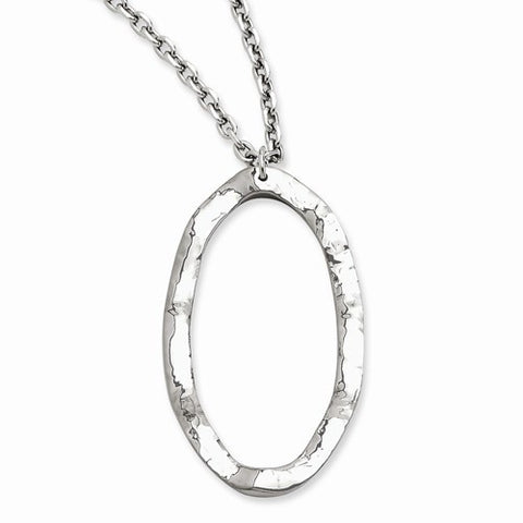 Stainless Steel Hammered Oval Pendant On Necklace