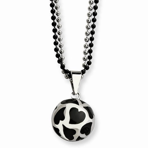 Stainless Steel Black Enamel Hearts Necklace