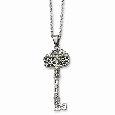 Stainless Steel Fancy Key Pendant On Necklace
