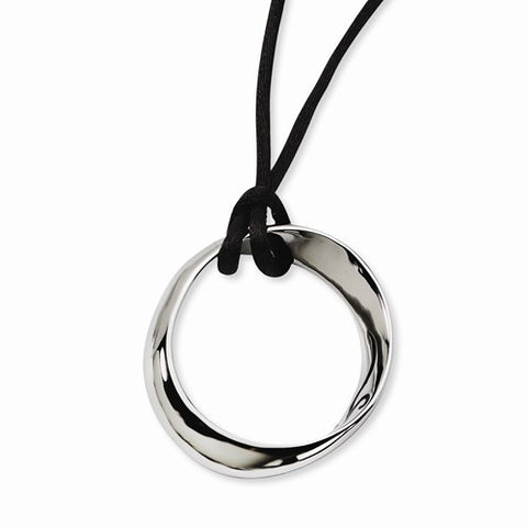Stainless Steel Oval Black Enamel Swirl Design Pendant On Necklace