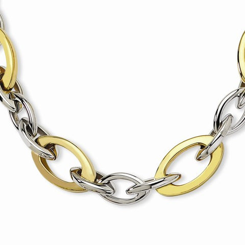 Stainless Steel Polished & Yellow Ip-Plated Ovals Necklace