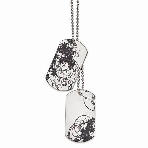 Stainless Steel Floral Rain Dog Tag Necklace