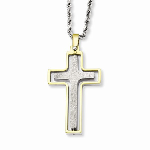 Stainless Steel Gold Ip-Plated Laser Cut Moveable Cross Necklace
