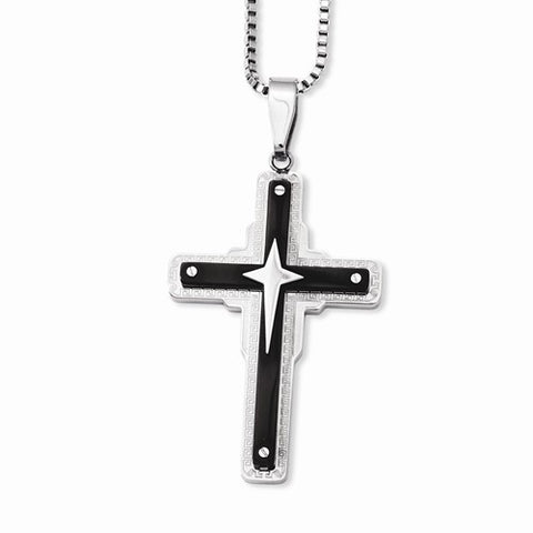 Stainless Steel Ip Black Plated Greek Key Accent Necklace