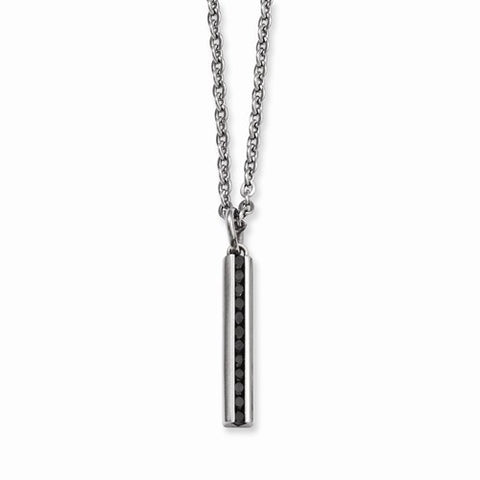 Stainless Steel Black CZ Thin Pendant On Necklace
