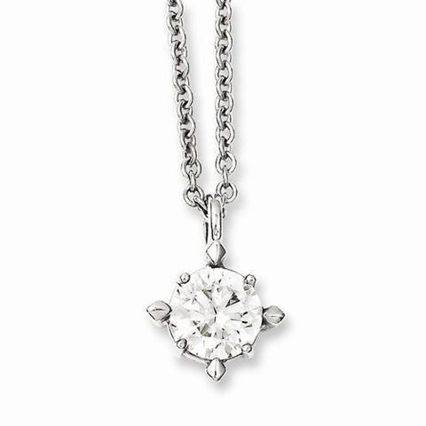 Stainless Steel Clear CZ Pendant On Necklace