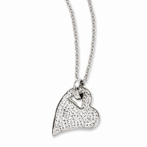 Stainless Steel Clear Crystal Heart Pendant On Necklace