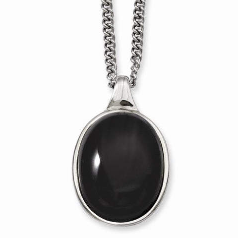 Stainless Steel Black Agate Pendant On Necklace