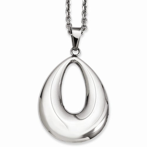 Stainless Steel Hollow Teardrop Pendant On Necklace