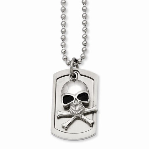Stainless Steel Antiqued Skull & Cross Bones Dog Tag Necklace
