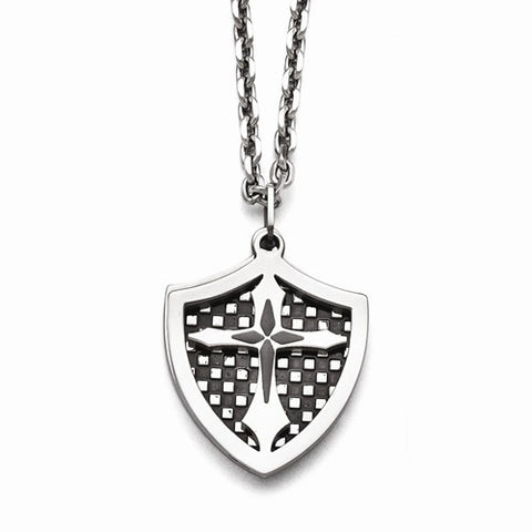 Stainless Steel Ip Black Plated Moveable Shield Pendant Necklace