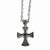 Stainless Steel Black Agate & Antiqued Cross Pendant On Necklace