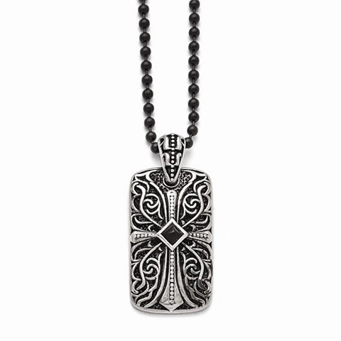 Stainless Steel Black Agate Dog Tag Pendant On Necklace