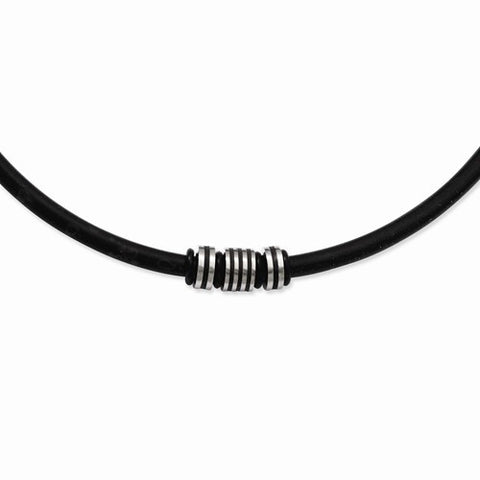 Stainless Steel Black Rubber Cord Necklace
