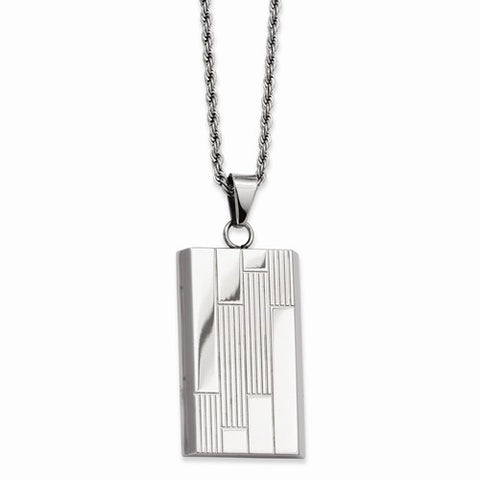 Stainless Steel Textured Pattern Dog Tag Pendant On Necklace