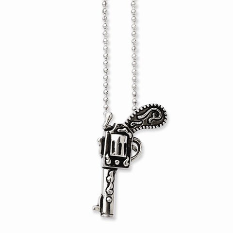 Stainless Steel Antiqued Pistol Necklace