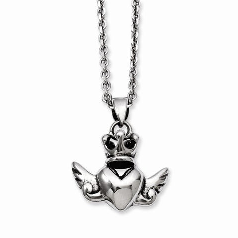 Stainless Steel Heart Crown & Wings Necklace